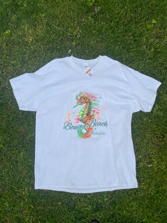 Gildan Tops - Bonita Beach Florida Rainbow Seahorse Unisex Cotton Gildan Tee Size XL